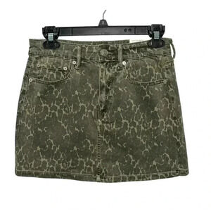 American Eagle Pencil Straight Green Camo Animal Print Denim Mini Skirt Size 6